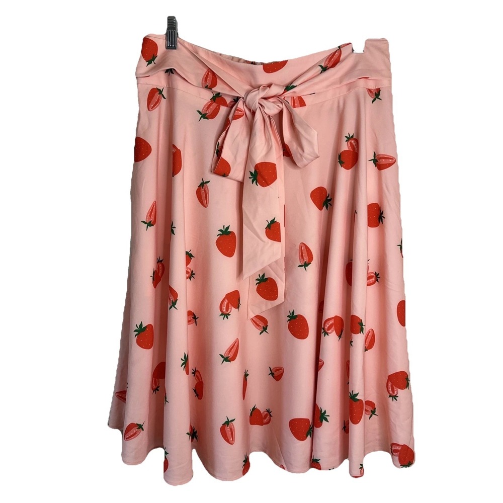 NWT Belle Poque Skirt Womens Pink Red Strawberries Rockabilly Pin-up Flare LARGE